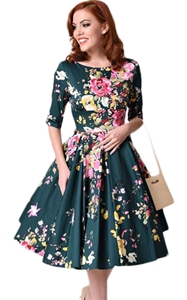 BY61702-9 Jasper Vintage Style Floral Half Sleeve Swing Dress